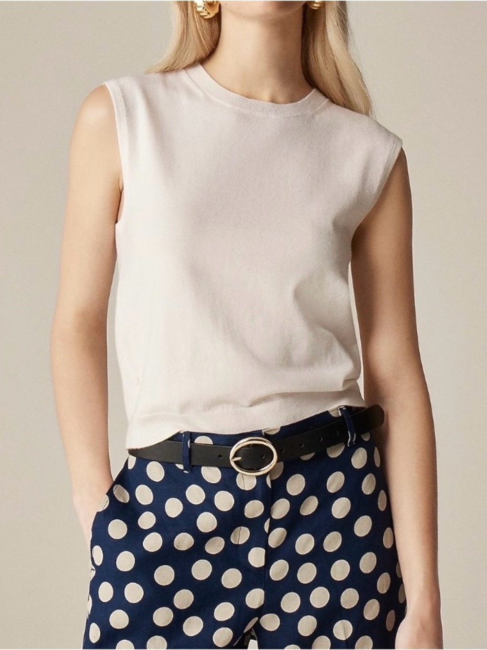 J.CREW Featherweight Cashmere Blend Cropped Sweater Shell Top Sz Small Ivory